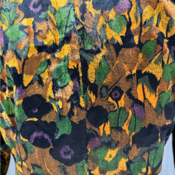 Vintage Floral Belted Blazer Black Gold Green Purple Lapel Flap Crop Blazer EUC - Picture 8 of 10